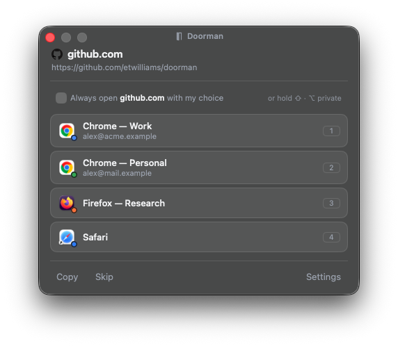 Doorman link picker in dark mode