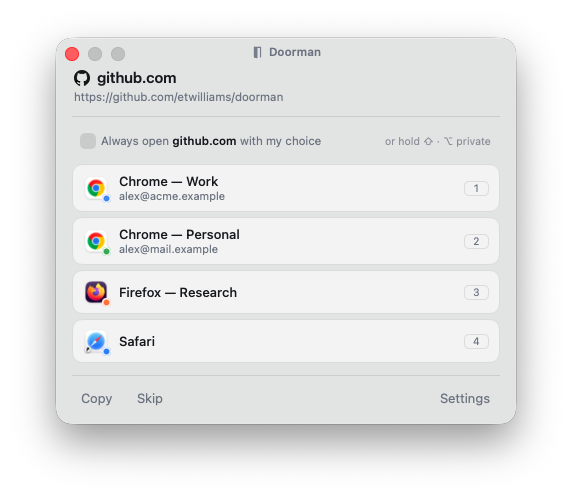 Doorman link picker in light mode